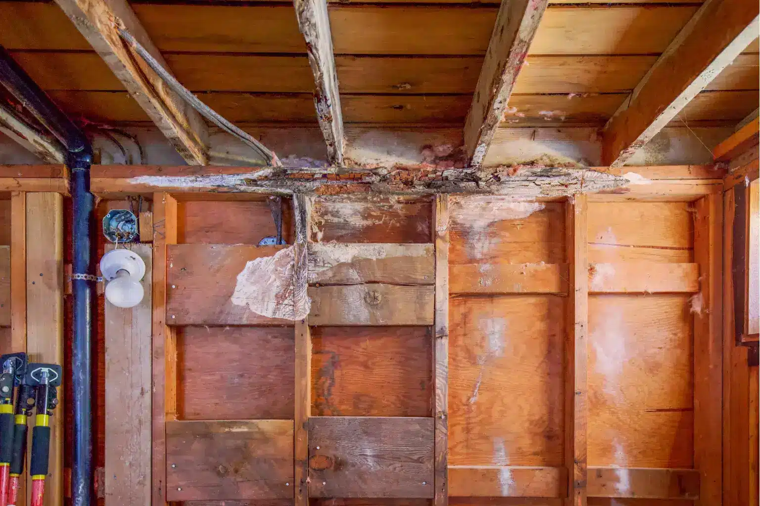 wall with mold needs water damage repair